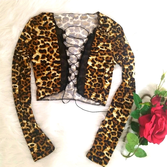 Tops - Cheetah Print Lace-up Top